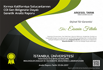 Eisenia Fetida Orjinal Tür Analizi Sonuç Belgesi